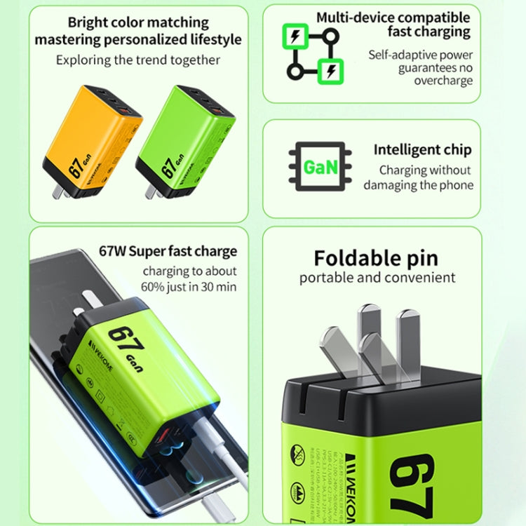 WK WP-U157 67W USB-C / Type-Cx2, USB GaN Fast Charger, Plug Type:EU Plug(Yellow) - USB Charger by WK | Online Shopping UK | buy2fix