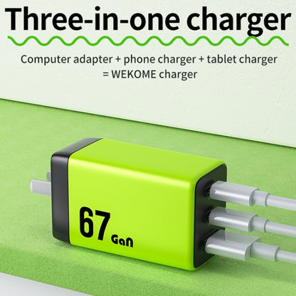 WK WP-U157 67W USB-C / Type-Cx2, USB GaN Fast Charger, Plug Type:UK Plug(Green) - USB Charger by WK | Online Shopping UK | buy2fix