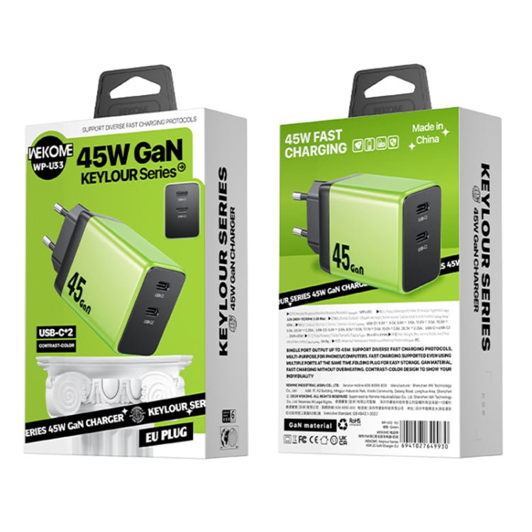 WK WP-U33 45W USB-C / Type-Cx2 GaN Fast Charger, Plug Type:EU Plug(Green) - USB Charger by WK | Online Shopping UK | buy2fix