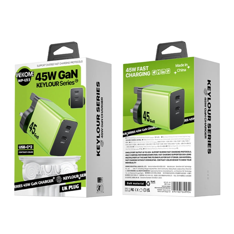 WK WP-U33 45W USB-C / Type-Cx2 GaN Fast Charger, Plug Type:UK Plug(Green) - USB Charger by WK | Online Shopping UK | buy2fix