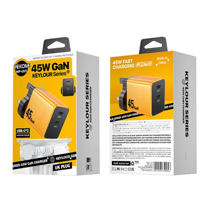 WK WP-U33 45W USB-C / Type-Cx2 GaN Fast Charger, Plug Type:UK Plug(Yellow) - USB Charger by WK | Online Shopping UK | buy2fix