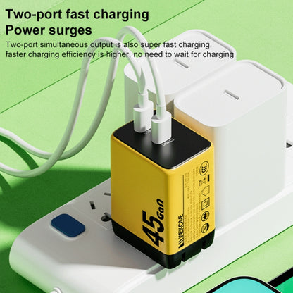 WK WP-U33 45W USB-C / Type-Cx2 GaN Fast Charger, Plug Type:UK Plug(Yellow) - USB Charger by WK | Online Shopping UK | buy2fix