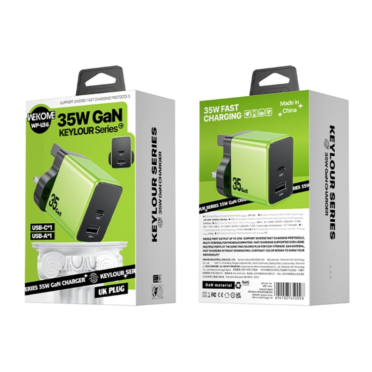WK WP-U36 35W USB-C / Type-C, USB GaN Fast Charger, Plug Type:UK Plug(Green) - USB Charger by WK | Online Shopping UK | buy2fix