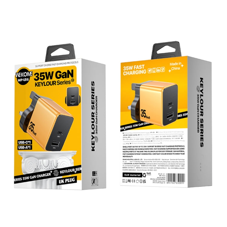 WK WP-U36 35W USB-C / Type-C, USB GaN Fast Charger, Plug Type:UK Plug(Yellow) - USB Charger by WK | Online Shopping UK | buy2fix