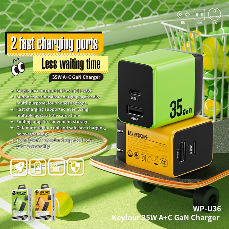 WK WP-U36 35W USB-C / Type-C, USB GaN Fast Charger, Plug Type:UK Plug(Green) - USB Charger by WK | Online Shopping UK | buy2fix