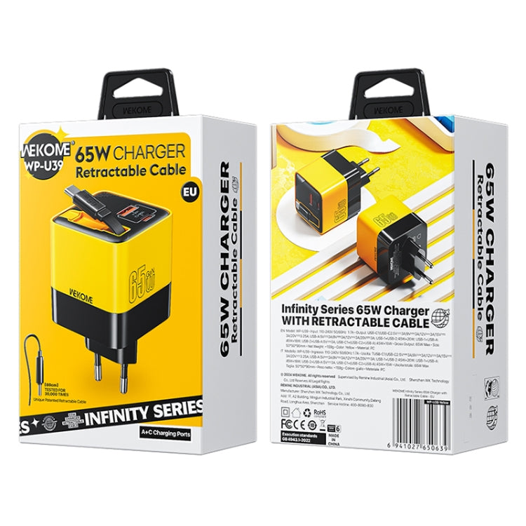 WK WP-U39 65W USB-C / Type-C, USB GaN Fast Charger with 80cm Type-C Cable, Plug Type:EU Plug(Yellow) - USB Charger by WK | Online Shopping UK | buy2fix