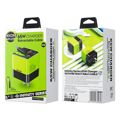 WK WP-U39 65W USB-C / Type-C, USB GaN Fast Charger with 80cm Type-C Cable, Plug Type:US Plug(Green) - USB Charger by WK | Online Shopping UK | buy2fix