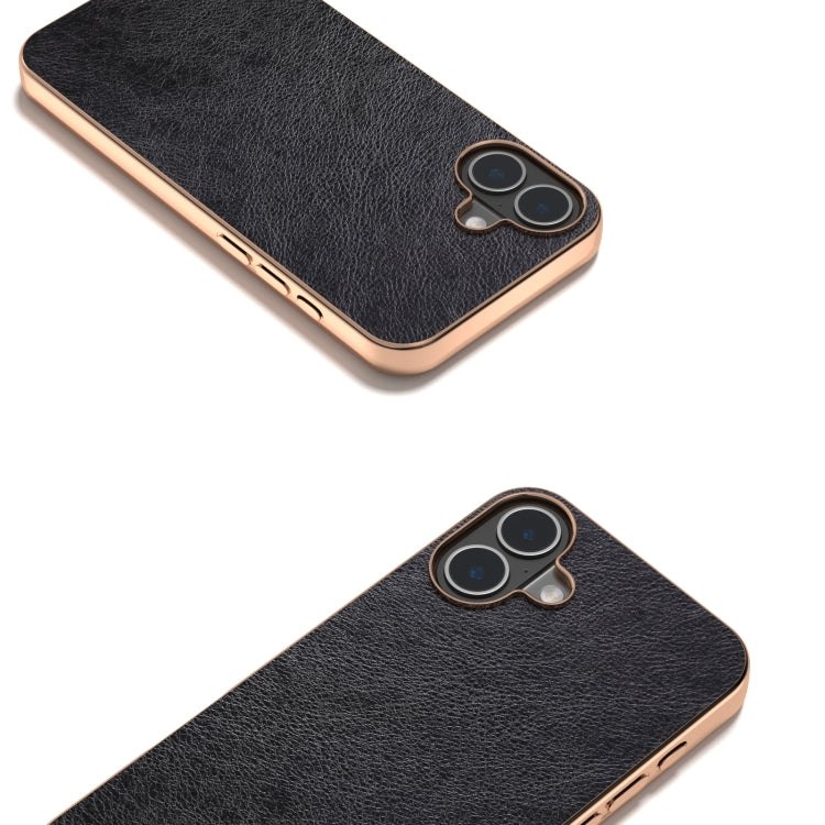 For iPhone 16 Nano Electroplating Dual Color Lichi Texture PU Phone Case(Black) - iPhone 16 Cases by buy2fix | Online Shopping UK | buy2fix