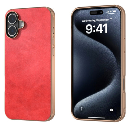 For iPhone 16 Plus Nano Electroplating Dual Color Cowhide Texture Protective Phone Case(Red) by buy2fix