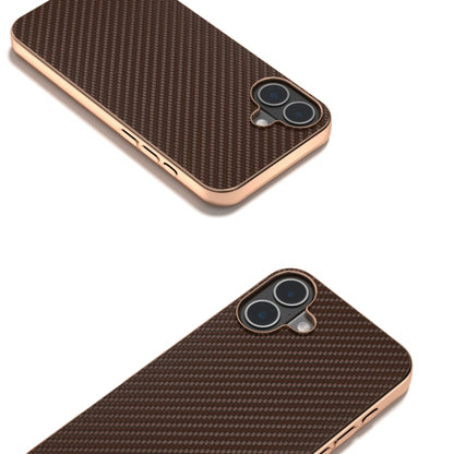 For iPhone 16 Plus Nano Electroplating Carbon Fiber Texture Phone Case(Dark Brown) by buy2fix