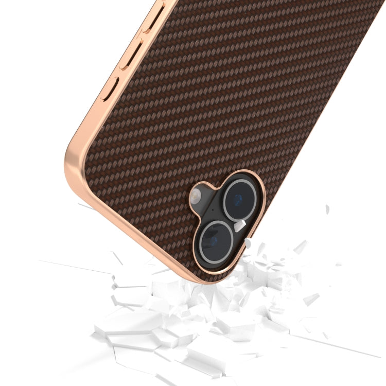 For iPhone 16 Plus Nano Electroplating Carbon Fiber Texture Phone Case(Dark Brown) by buy2fix