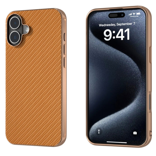 For iPhone 16 Plus Nano Electroplating Carbon Fiber Texture Phone Case(Brown) - iPhone 16 Plus Cases by buy2fix | Online Shopping UK | buy2fix