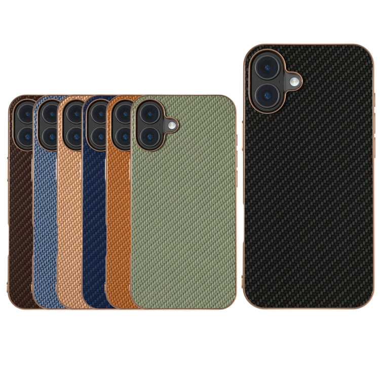 For iPhone 16 Nano Electroplating Carbon Fiber Texture Phone Case(Brown) - iPhone 16 Cases by buy2fix | Online Shopping UK | buy2fix