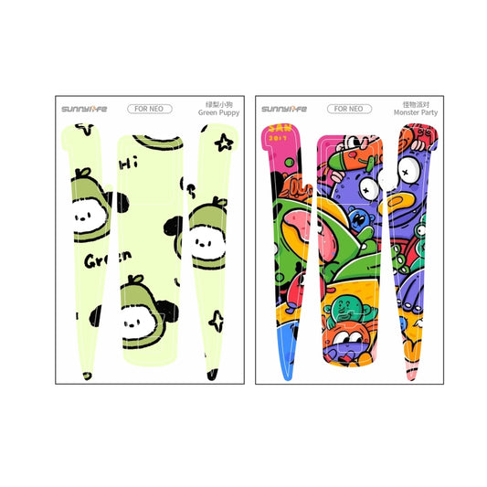 For DJI Neo 2pcs Combo Drone Body Protective Stickers(Green Puppy + Monster Party) by Sunnylife