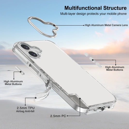 For iPhone 16 Metal Buttons PC Hybrid TPU Phone Case(Transparent) by buy2fix