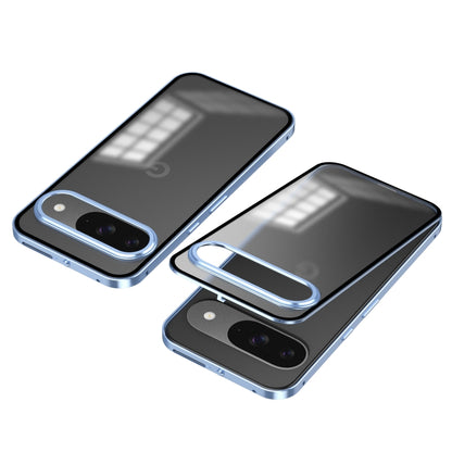 For Google Pixel 9 / 9 Pro Snap Buckle Metal Frame Frosted Phone Case(Blue) by buy2fix