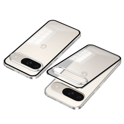 For Google Pixel 9 / 9 Pro Snap Buckle Metal Frame Frosted Phone Case(Silver) - Google Cases by buy2fix | Online Shopping UK | buy2fix