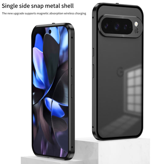 For Google Pixel 9 Pro XL Snap Buckle Metal Frame Frosted Phone Case(Silver) by buy2fix