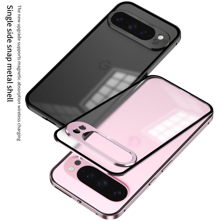 For Google Pixel 9 / 9 Pro Snap Buckle Metal Frame Frosted Phone Case(Silver) - Google Cases by buy2fix | Online Shopping UK | buy2fix