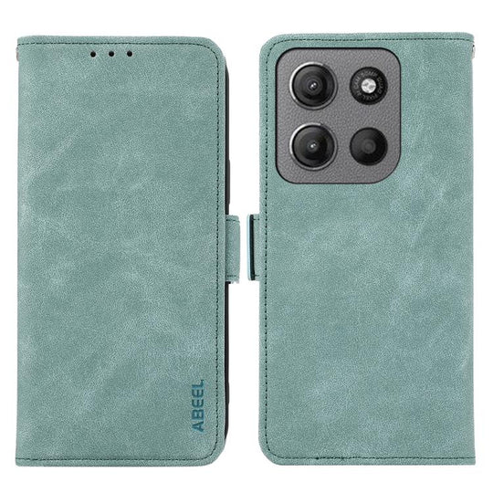 For Motorola Moto G15 4G / G05 ABEEL Frosted Magnetic RFID Leather Phone Case(Cyan)