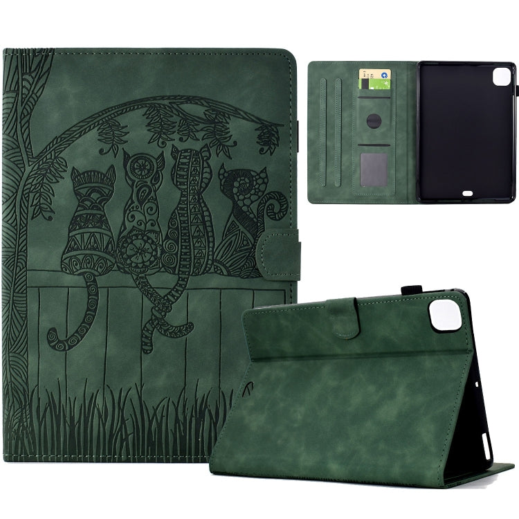 For iPad Pro 11 2025 / 2024 Cats Embossed Leather Smart Tablet Case(Green) by buy2fix