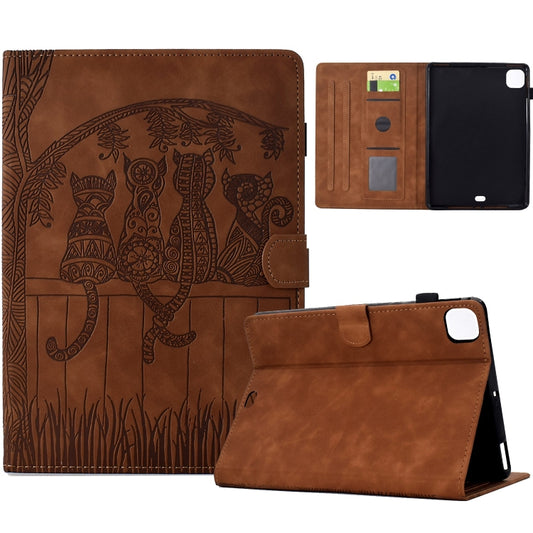 For iPad Pro 11 2025 / 2024 Cats Embossed Leather Smart Tablet Case(Brown) by buy2fix