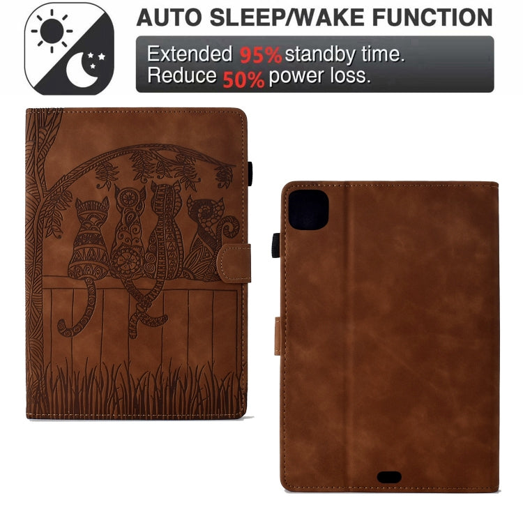 For iPad Pro 11 2025 / 2024 Cats Embossed Leather Smart Tablet Case(Brown) by buy2fix