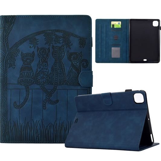 For iPad Pro 11 2025 / 2024 Cats Embossed Leather Smart Tablet Case(Dark Blue) by buy2fix