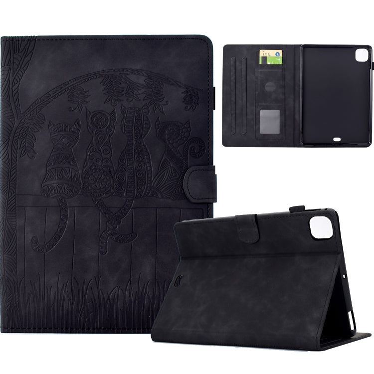 For iPad Pro 11 2025 / 2024 Cats Embossed Leather Smart Tablet Case(Black) by buy2fix