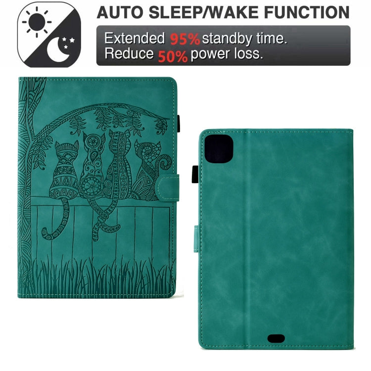 For iPad Pro 11 2025 / 2024 Cats Embossed Leather Smart Tablet Case(Light Blue) by buy2fix