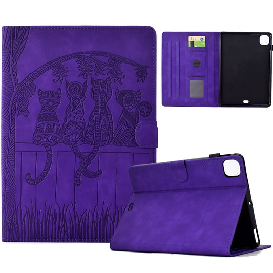 For iPad Pro 11 2025 / 2024 Cats Embossed Leather Smart Tablet Case(Purple) by buy2fix