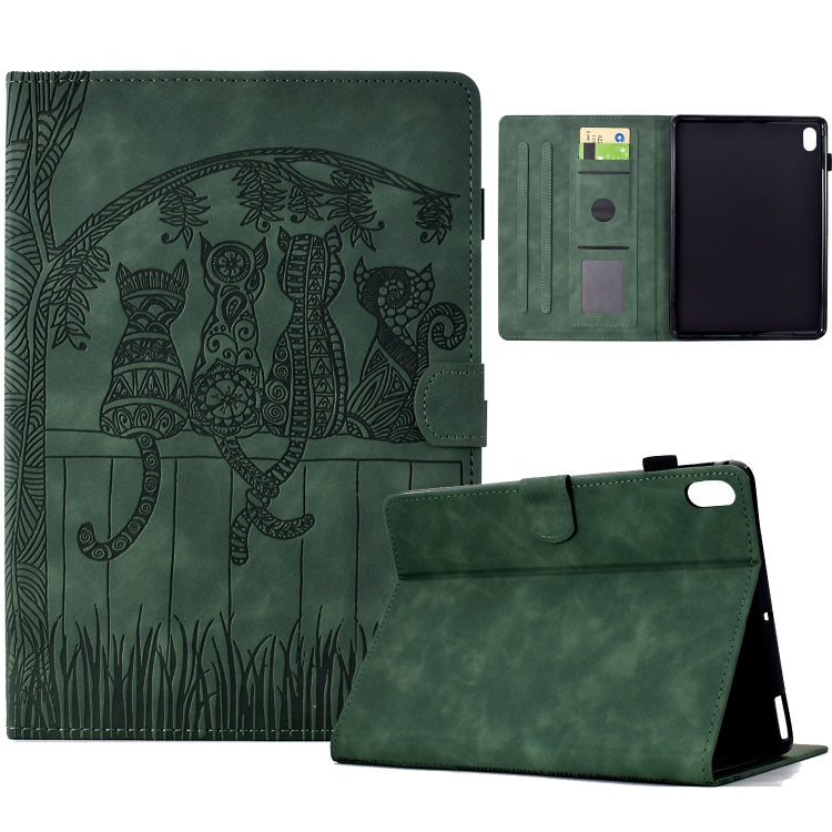 For iPad 2025 / 2022 Cats Embossed Leather Smart Tablet Case(Green) - iPad 2025 / 2022 Cases by buy2fix | Online Shopping UK | buy2fix