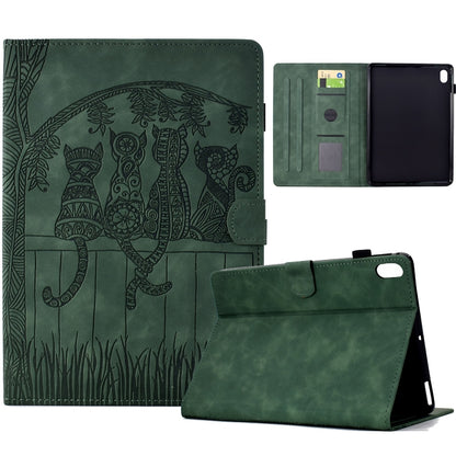For iPad 2025 / 2022 Cats Embossed Leather Smart Tablet Case(Green) - iPad 2025 / 2022 Cases by buy2fix | Online Shopping UK | buy2fix
