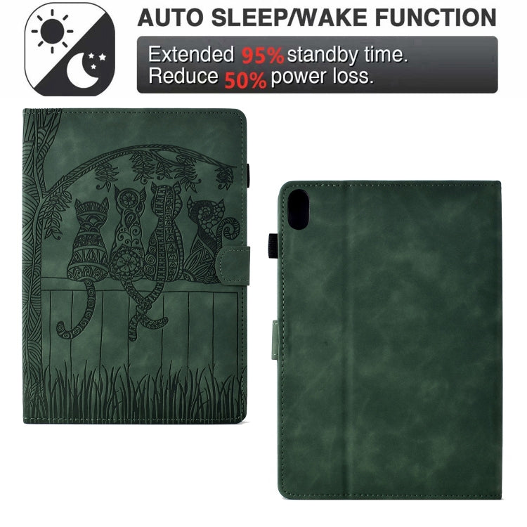 For iPad 2025 / 2022 Cats Embossed Leather Smart Tablet Case(Green) - iPad 2025 / 2022 Cases by buy2fix | Online Shopping UK | buy2fix