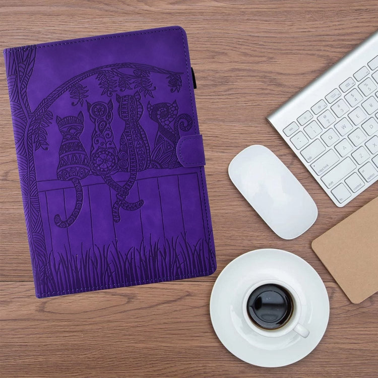 For iPad 2025 / 2022 Cats Embossed Leather Smart Tablet Case(Purple) - iPad 2025 / 2022 Cases by buy2fix | Online Shopping UK | buy2fix