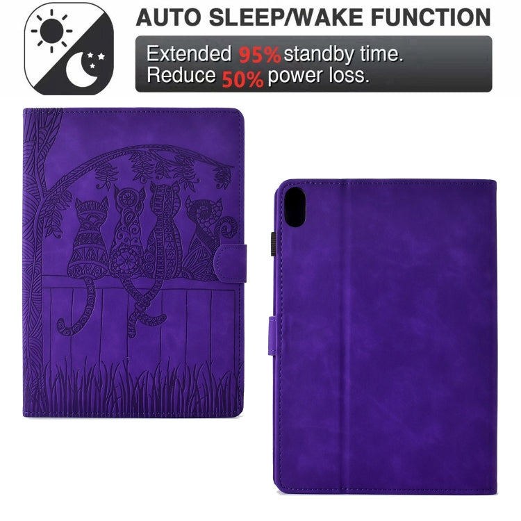 For iPad 2025 / 2022 Cats Embossed Leather Smart Tablet Case(Purple) - iPad 2025 / 2022 Cases by buy2fix | Online Shopping UK | buy2fix