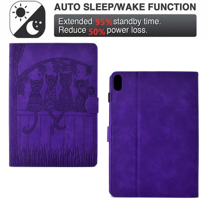 For iPad 2025 / 2022 Cats Embossed Leather Smart Tablet Case(Purple) - iPad 2025 / 2022 Cases by buy2fix | Online Shopping UK | buy2fix