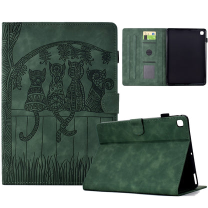 For iPad 10.2 2021 / 2020 / 10.5 2019 Cats Embossed Leather Smart Tablet Case(Green) - iPad 10.2 Cases by buy2fix | Online Shopping UK | buy2fix