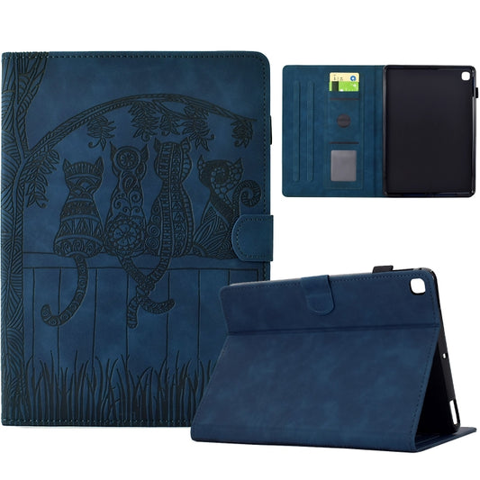 For iPad 10.2 2021 / 2020 / 10.5 2019 Cats Embossed Leather Smart Tablet Case(Dark Blue) - iPad 10.2 Cases by buy2fix | Online Shopping UK | buy2fix