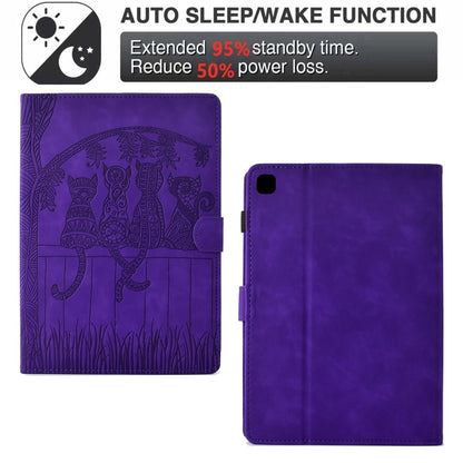 For iPad 10.2 2021 / 2020 / 10.5 2019 Cats Embossed Leather Smart Tablet Case(Purple) - iPad 10.2 Cases by buy2fix | Online Shopping UK | buy2fix