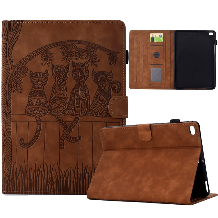 For iPad Pro 9.7 / 9.7 2018 / 2017 Cats Embossed Leather Smart Tablet Case(Brown) - iPad 9.7 (2018) & (2017) Cases by buy2fix | Online Shopping UK | buy2fix