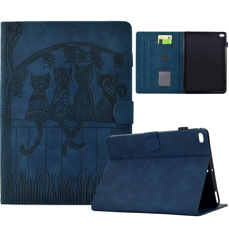 For iPad Pro 9.7 / 9.7 2018 / 2017 Cats Embossed Leather Smart Tablet Case(Dark Blue) - iPad 9.7 (2018) & (2017) Cases by buy2fix | Online Shopping UK | buy2fix