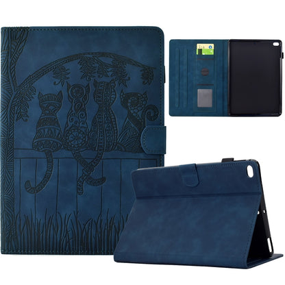 For iPad Pro 9.7 / 9.7 2018 / 2017 Cats Embossed Leather Smart Tablet Case(Dark Blue) - iPad 9.7 (2018) & (2017) Cases by buy2fix | Online Shopping UK | buy2fix