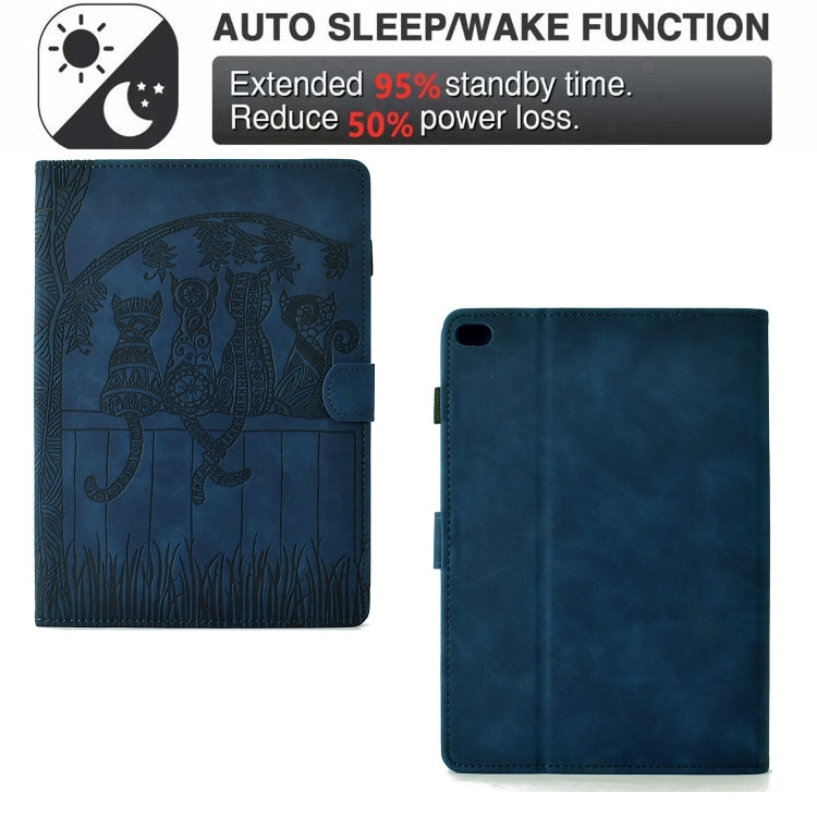 For iPad Pro 9.7 / 9.7 2018 / 2017 Cats Embossed Leather Smart Tablet Case(Dark Blue) - iPad 9.7 (2018) & (2017) Cases by buy2fix | Online Shopping UK | buy2fix