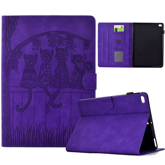 For iPad Pro 9.7 / 9.7 2018 / 2017 Cats Embossed Leather Smart Tablet Case(Purple) - iPad 9.7 (2018) & (2017) Cases by buy2fix | Online Shopping UK | buy2fix