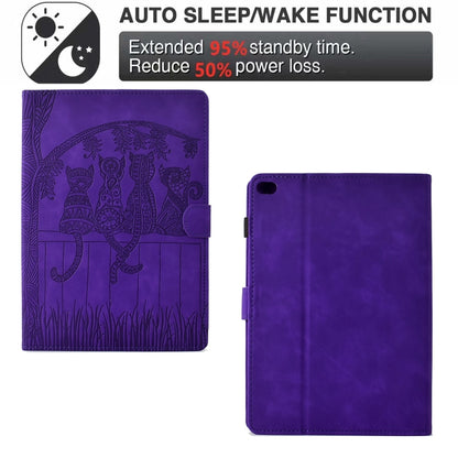 For iPad Pro 9.7 / 9.7 2018 / 2017 Cats Embossed Leather Smart Tablet Case(Purple) - iPad 9.7 (2018) & (2017) Cases by buy2fix | Online Shopping UK | buy2fix