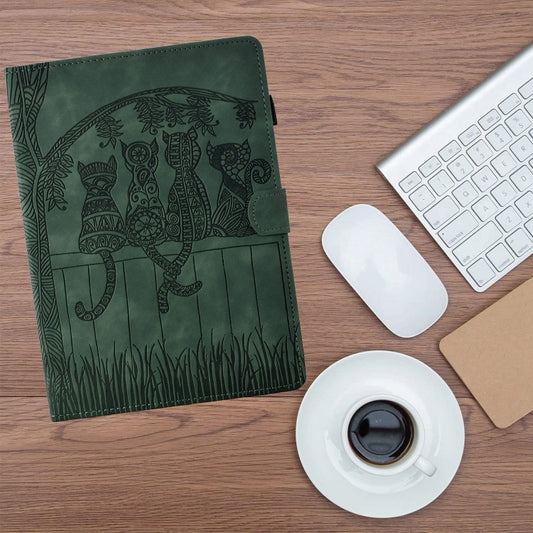 For Samsung Galaxy Tab S9 / S9 FE Cats Embossed Leather Smart Tablet Case(Green) by buy2fix