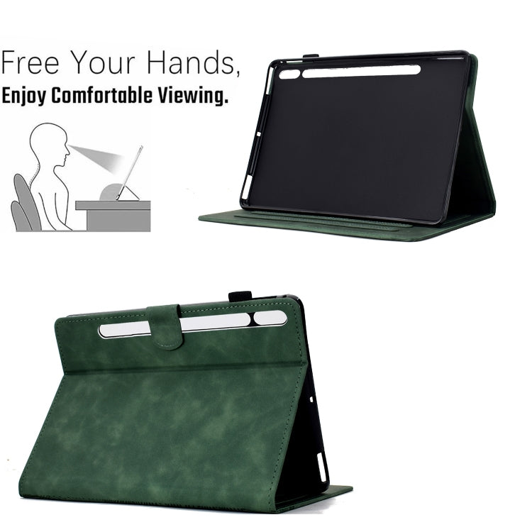 For Samsung Galaxy Tab S8 / S7 Cats Embossed Leather Smart Tablet Case(Green) by buy2fix