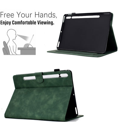 For Samsung Galaxy Tab S8 / S7 Cats Embossed Leather Smart Tablet Case(Green) by buy2fix