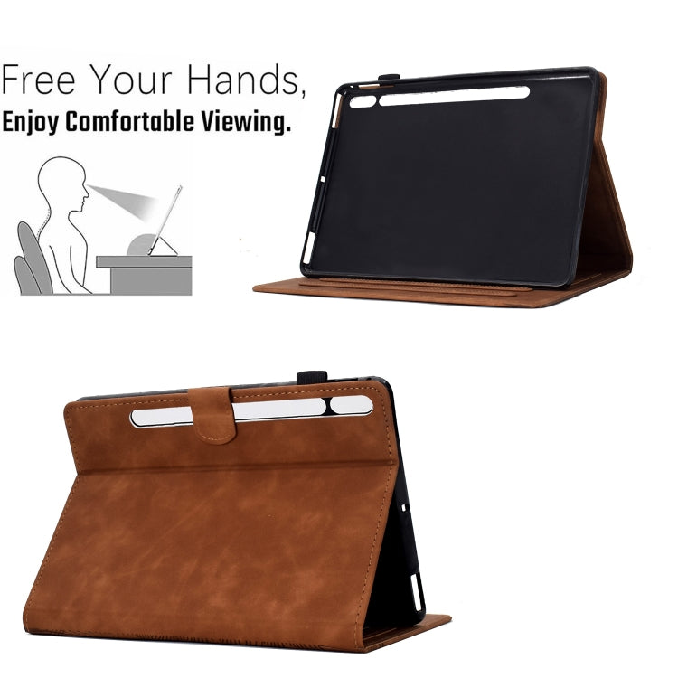 For Samsung Galaxy Tab S8 / S7 Cats Embossed Leather Smart Tablet Case(Brown) by buy2fix